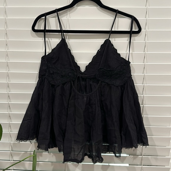 FREE PEOPLE ✨ Black Lace Boho Hippie Tank Top Distressed Bottom Size Small S - Picture 4 of 5
